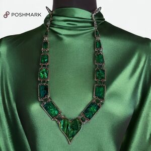 Green Geometric 1920's Themed Necklace with Glossy Finish
